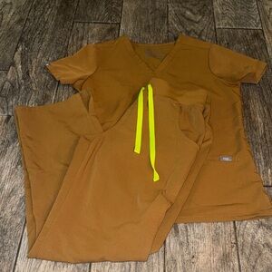 Figs Women's Scrub Set in Brown with Neon Accents